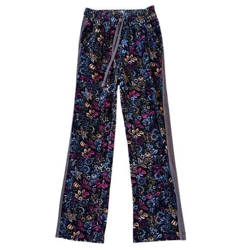 Daily Practice‎ Anthropologie Blue Floral Velour Drawstring Lounge Pants XXS